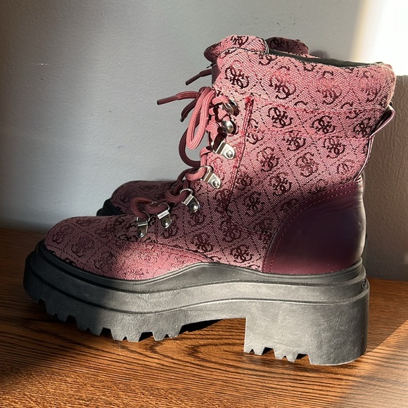 Guess Combat Boots Ankle Boots Lace-up Chunky Dark Red, Women’s Sz 7 - Picture 10 of 13